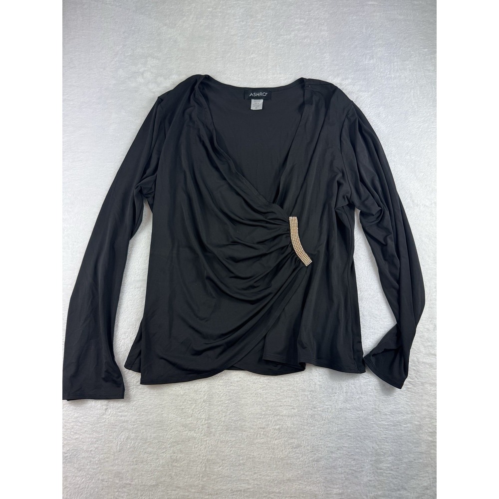 Women's Black Low V Neck Draped Retro Glam Blouse Top‎ Plus Size 1X Classy Party
